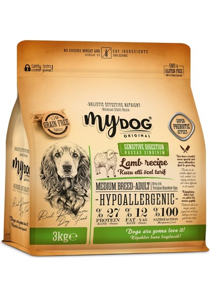 Original Kuzu Etli Medium Breed-Küçük ve Orta Irklar Için Köpek Maması 3kg