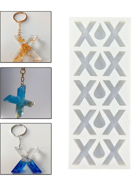 Epoksi Çoklu Silikon Kalıp x Harfi Anahtarlık Reçine Seri Döküm Kalıbı 4 cm 10'lu