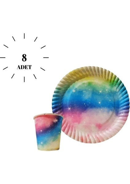 Gökkuşağı Temalı Tabak-Bardak 8'li Set fiyatları