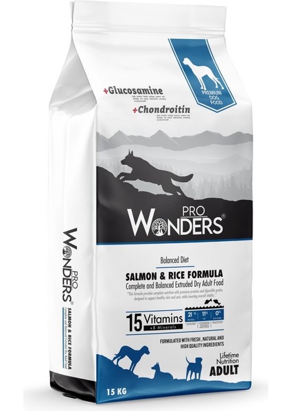Pro Wonders Somonlu ve Pirinçli Yetişkin Premium Köpek Maması 15 kg