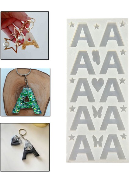 Epoksi Çoklu Silikon Kalıp A Harfi Anahtarlık Reçine Seri Döküm Kalıbı 4 cm 10'lu