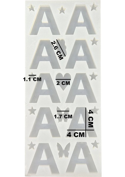 Epoksi Çoklu Silikon Kalıp A Harfi Anahtarlık Reçine Seri Döküm Kalıbı 4 cm 10'lu indirimleri