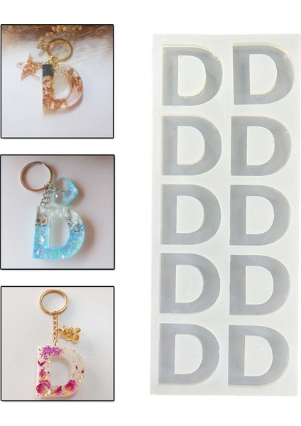 Epoksi Çoklu Silikon Kalıp D Harfi Anahtarlık Reçine Seri Döküm Kalıbı 4 cm 10'lu