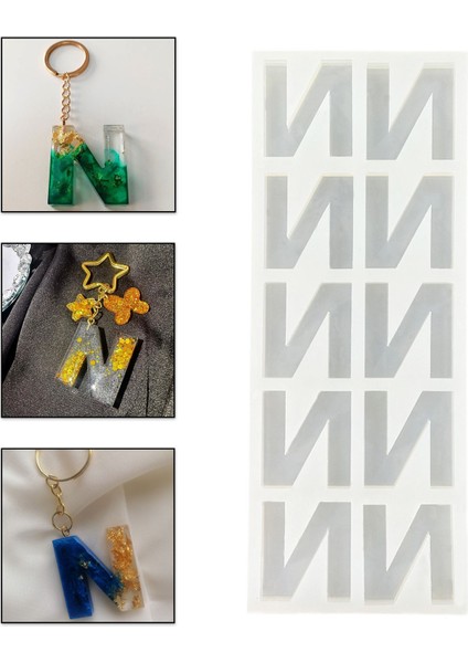 Epoksi Çoklu Silikon Kalıp N Harfi Anahtarlık Reçine Seri Döküm Kalıbı 4 cm 10'lu