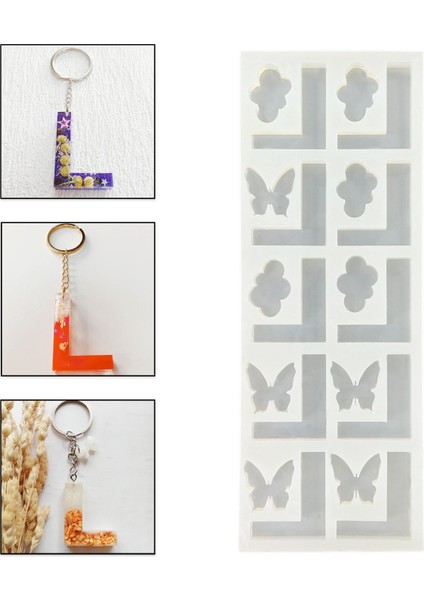 Epoksi Çoklu Silikon Kalıp L Harfi Anahtarlık Reçine Seri Döküm Kalıbı 4 cm 10'lu