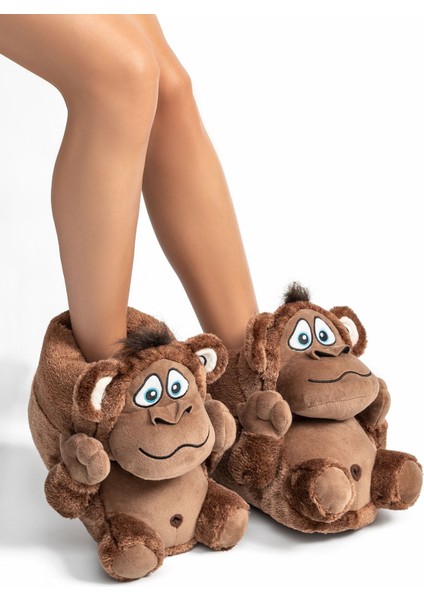 Monkey Unisex Hayvanlı Panduf Kahverengi 36/43 AA0600