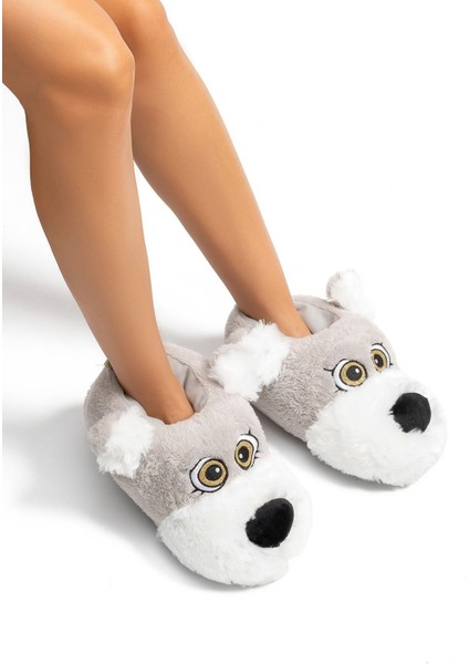 Lulu Kadın, Garson Boy Hayvanlı Panduf Gri 36/41 EE0539