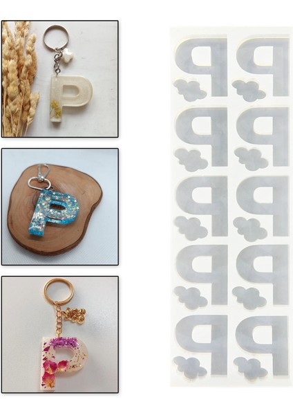 Epoksi Çoklu Silikon Kalıp P Harfi Anahtarlık Reçine Seri Döküm Kalıbı 4 cm 10'lu