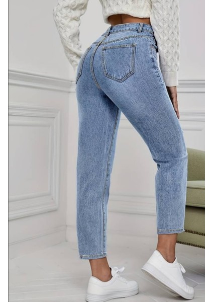 2006 Kadın Likrasız Mom Jeans Kot Denim Pantolon