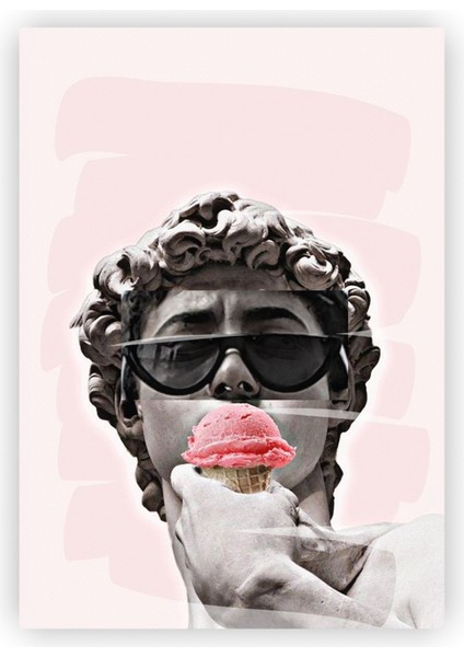 Gözlüklü Dondurmalı Davut Heykeli David Pop Art Ahşap Poster 20 x 29 cm