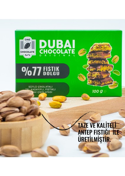 %77 Fıstık Oranlı Dubai Çikolatası 100gram