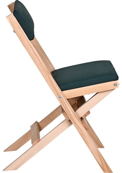Ahşap Döşeme Minderli Katlanır Bahçe Mutfak Balkon Teras Sandalyesi (Naturel-Yeşil)