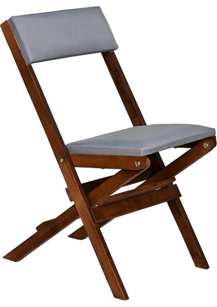 Ahşap Döşeme Minderli Katlanır Bahçe Mutfak Balkon Teras Sandalyesi (Ceviz-Gri)