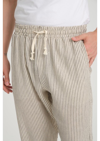 R-4403 Bel Lastikli Double Paça Katlamalı Çizgili Pantolon