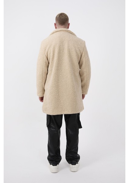 R-2469 Astarlı Yan Yırtmaçlı Peluş Uzun Mont