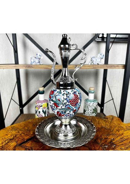 Lale ve Nar Desenli Çini Ibrik Seti