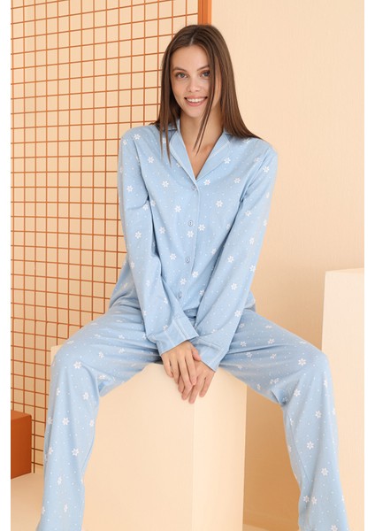 Çiçek Desenli Önden Düğmeli Pijama Takım 68067