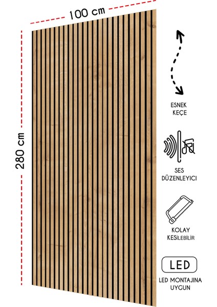 Mdf Akustik Duvar ve Tavan Kaplama Paneli - 100 x 280 cm