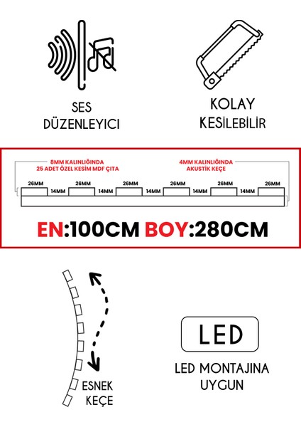 Mdf Akustik Duvar ve Tavan Kaplama Paneli - 100 x 280 cm modelleri