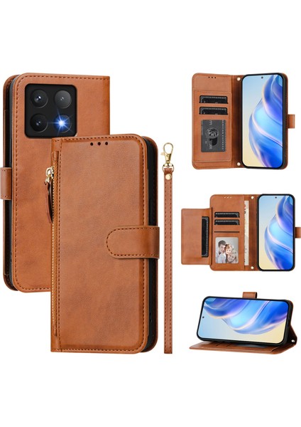 Xiaomi 14T Pro Fermuarlı Cep Çoklu Kart Yuvaları Deri Telefon Kapağı (Yurt Dışından)