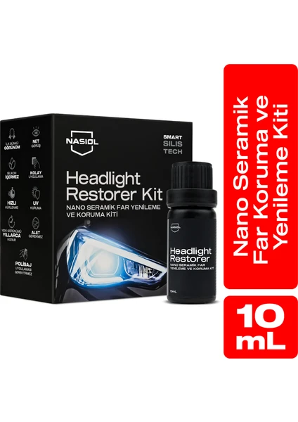 Headlight Restorer Nano Seramik Far Yenileme ve Koruma Kiti-3 Yıl DAYANIM-10ML-FAR Temizleme