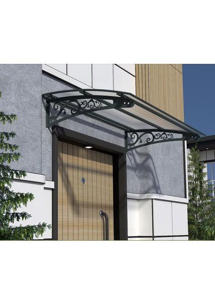 Metal Taşıyıcılı Kapı Üstü Pratik Sundurma Antrasit - Şeffaf Levha 190 x 100 Md2