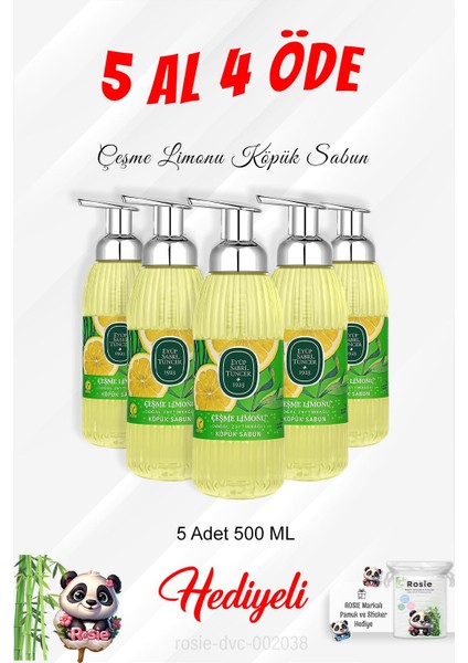 Köpük Sabun Çeşme Limonu 500 ml 5 Al 4 Öde ve Rosie Pamuk