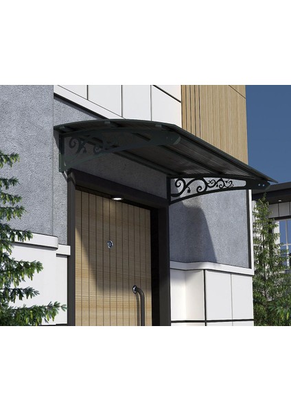 Metal Taşıyıcılı Kapı Üstü Pratik Sundurma Antrasit - Siyah Levha 210 x 100 Md2