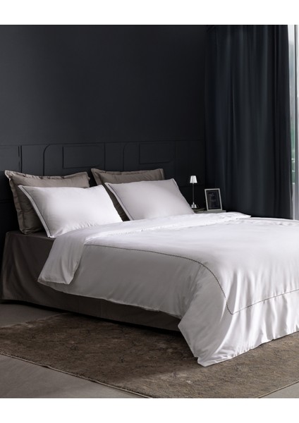 Laila Çift Kişilik %100 Pamuk Nakışlı Saten Nevresim Takımı - Beyaz