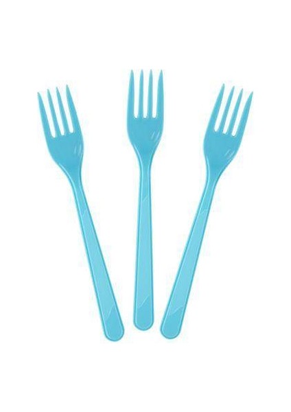 Açık Mavi Plastik Çatal Lüks (25 Adet)