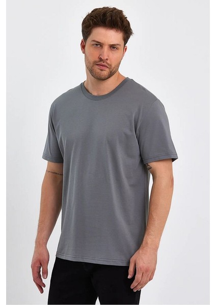 Erkek Bisiklet Yaka Relax Fit Cotton Basic T-Shirt