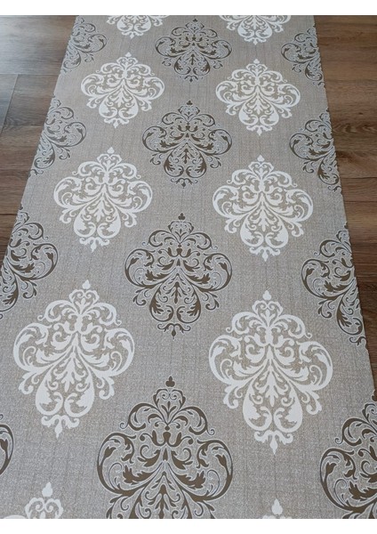 Kms Home Kahverengi Bej Damask Desenli Hafif Kabartmalı Silinebilir Duvar Kağıdı (En:53 cm Boy:10 Metre)