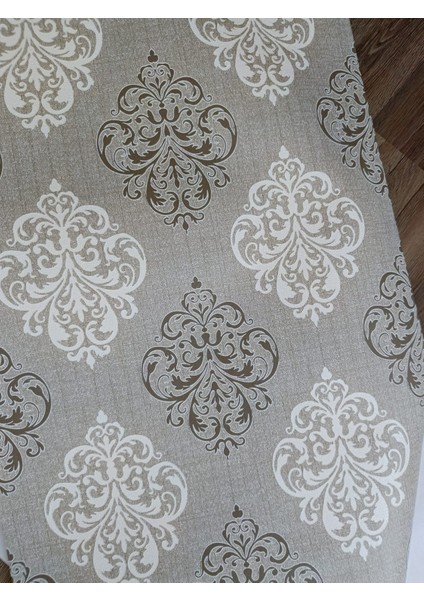 Kms Home Kahverengi Bej Damask Desenli Hafif Kabartmalı Silinebilir Duvar Kağıdı (En:53 cm Boy:10 Metre)