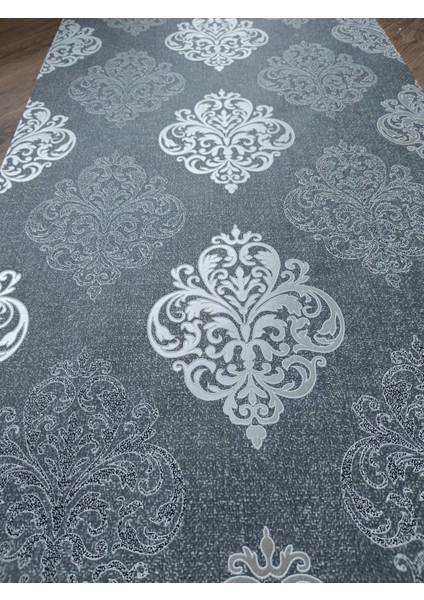 Gri Gümüş Damask Desenli Kabartmalı Hava Alabilen Silinebilir Duvar Kağıdı 5 M²