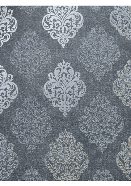 Gri Gümüş Damask Desenli Kabartmalı Hava Alabilen Silinebilir Duvar Kağıdı 5 M² modelleri