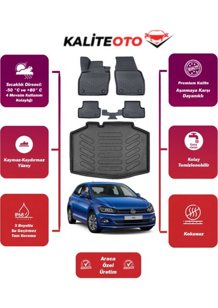 Volkswagen Polo 2019 Model Trendline Bagaj Havuzu+4d Araca Özel Havuzlu Paspas Takımıı Prqx