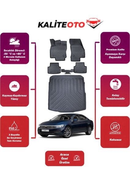 Volkswagen B8 2017 Model Bagaj Havuzu+4d Araca Özel Havuzlu Paspas Takımıı Prqx