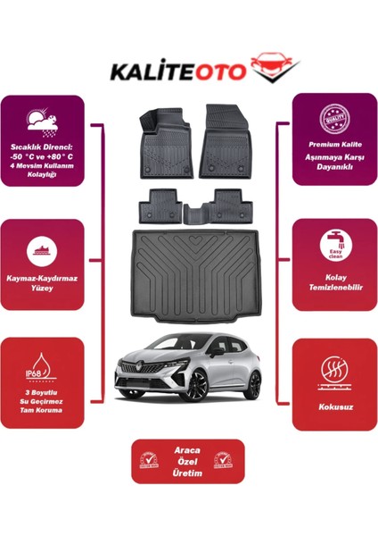 Renault Clio 5 2024 Model Bagaj Havuzu+4d Araca Özel Havuzlu Paspas Takımıı Prqx