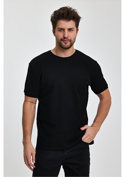 Erkek Regular Fit Bisiklet Yaka Waffal Dokuma T-Shirt