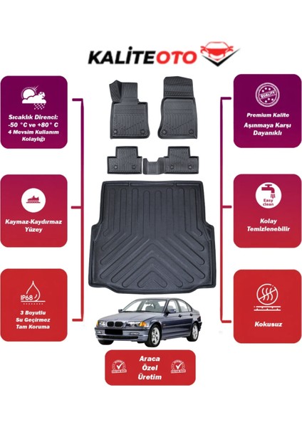 Bmw 3 Serisi E46 2003 Model Bagaj Havuzu+4d Araca Özel Havuzlu Paspas Takımıı Prqx