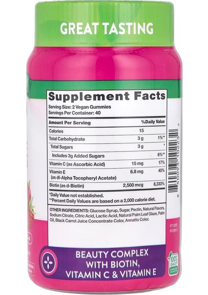 Hair Skin Nails Saç, Cilt ve Tırnaklar, Doğal Meyve, 2.500 Mcg, 80 Tablet fiyatları