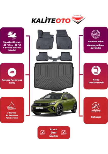 Volkswagen Taigo 2023 Model Alt Bagaj Havuzu+4d Araca Özel Havuzlu Paspas Takımıı Prqx