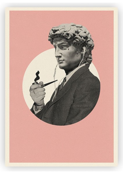 Pipolu Kulaklıklı David Davut Heykeli Pop Art Ahşap Poster 20 x 29 cm