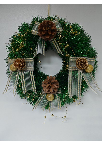 Yılbaşı Kapı Süsü Çelenk Yeni Yıl Noel Dekoratif Kapı Süsü - 30 cm - KS023