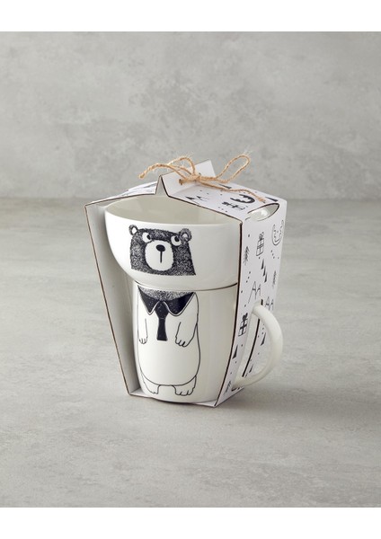Mingles Teddy New Bone China Kaseli Kupa 360 Ml-13 cm Siyah - Beyaz