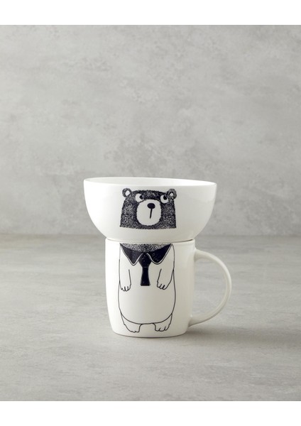 Mingles Teddy New Bone China Kaseli Kupa 360 Ml-13 cm Siyah - Beyaz