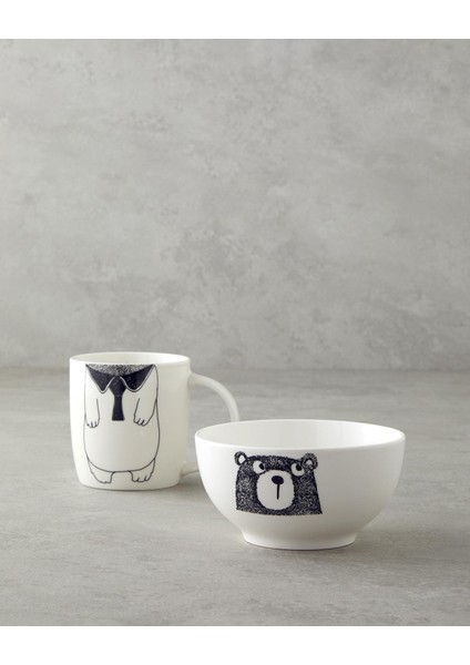 Mingles Teddy New Bone China Kaseli Kupa 360 Ml-13 cm Siyah - Beyaz