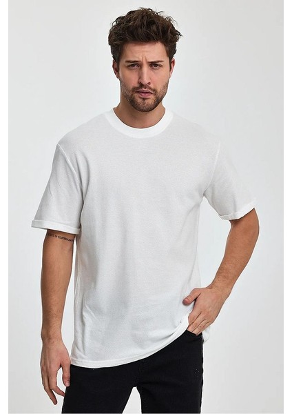 Erkek Petek Süprem Dokuma Bisiklet Yaka Relaxed Fit Cotton T-Shirt