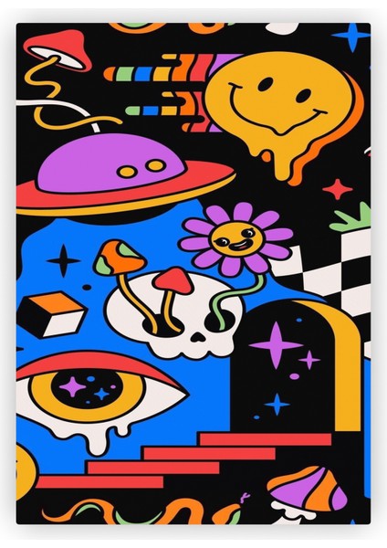 Psychedelic Saykodelik Vektör Görüntü Ahşap Poster 20 x 29 cm