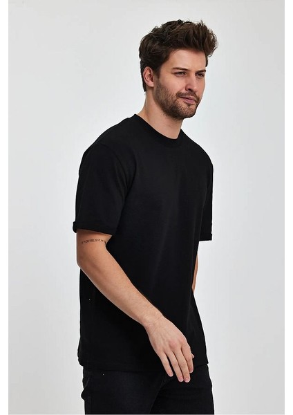 Erkek Petek Süprem Dokuma Bisiklet Yaka Relaxed Fit Cotton T-Shirt fırsatları